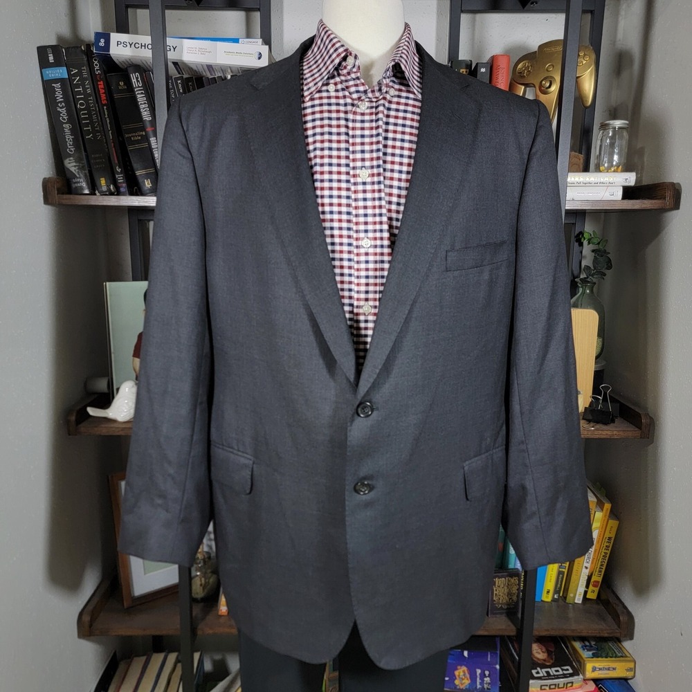 Tom James‎ Men's Sport Coat Blazer Two Button Charcoal Gray Twill Wool About 50L